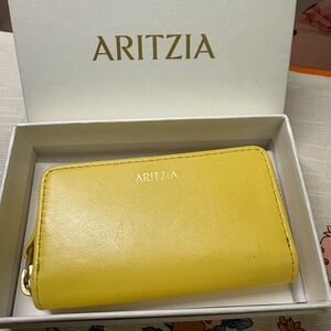Aritzia Lemon Yellow Leather Coin Wallet Card Holder Zippered